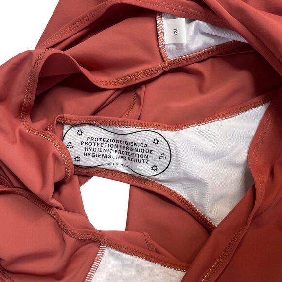 Two Piece Swimsuit Set Padded Top Flared Skirt Womens 3XL Rust Red New WOT - Picture 8 of 10